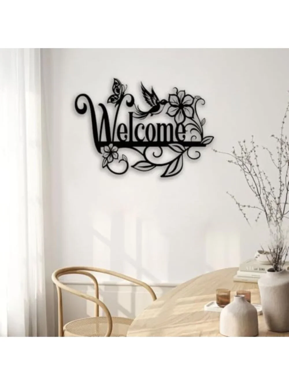 Flower Butterfly Welcome Sign Metal Wall Art - Home & Garden Decor for Living